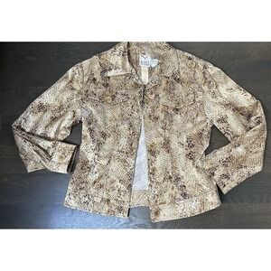 NEW Mondi Snakeskin Print Jacket Button‎ Up Collar Brown Beige sz 36 S XS